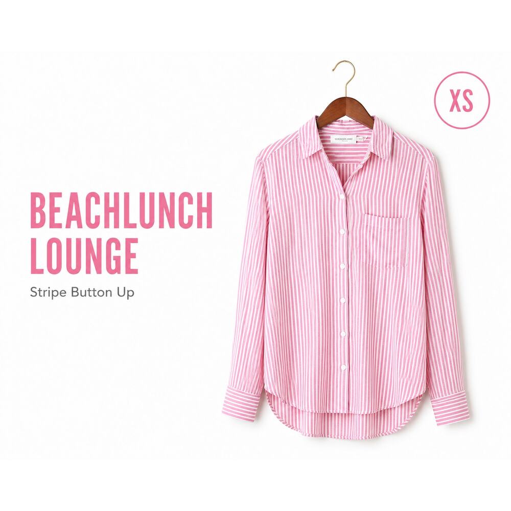 Beachlunchlounge Button Up Pink White Stripe Shirt Size XS